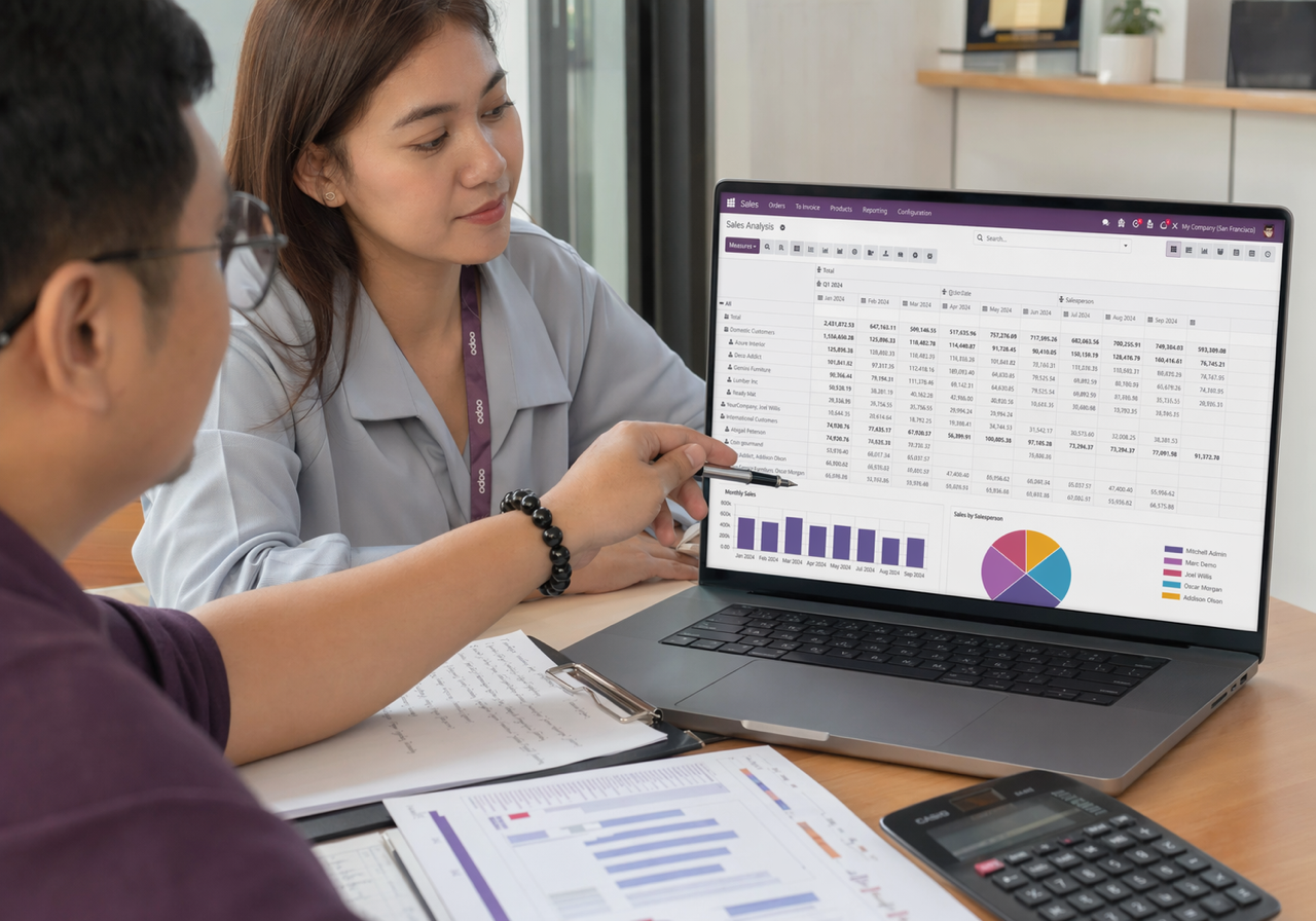 Filipino operations team reviewing AI-assisted Odoo reporting and exception monitoring workflows